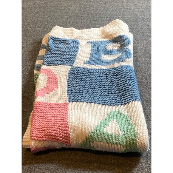 ABCDEF Alphabet Blocks Knit Baby Blanket Pink Blue White Green Security Lovey - Picture 4 of 9